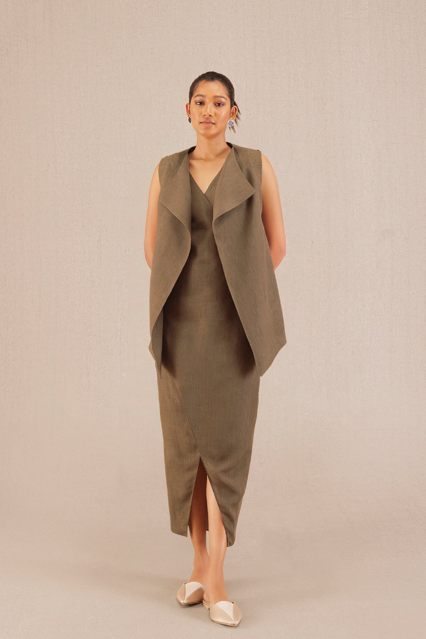AMPM Mila Jacket Set Taupe indian designer wear online shopping melange singapore