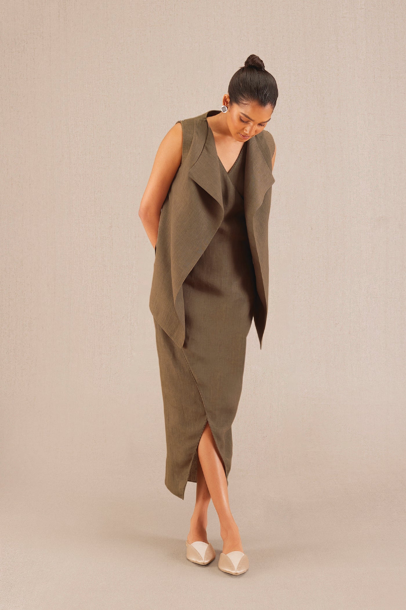 AMPM Mila Jacket Set Taupe indian designer wear online shopping melange singapore