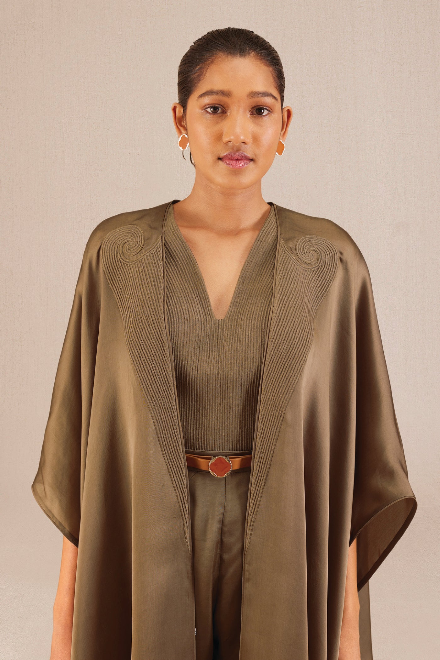 AMPM Nyra Cape Set Taupe indian designer wear online shopping melange singapore