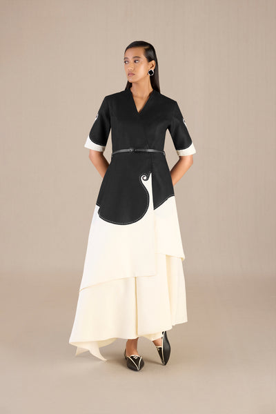 AMPM Safa Black Ivory Jacket Set indian designer wear online shopping melange singapore