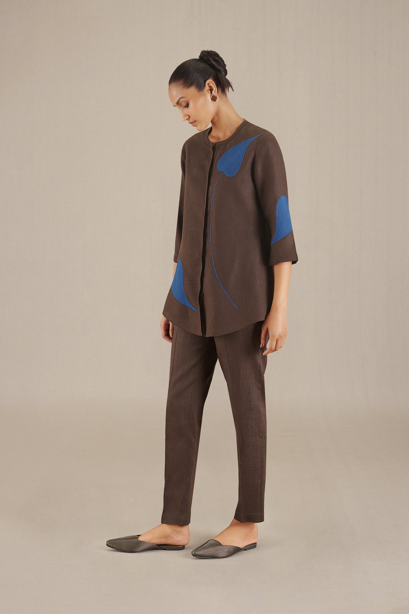AMPM Zenya Shirt Co Ord Set Dark Brown indian designer wear online shopping melange singapore