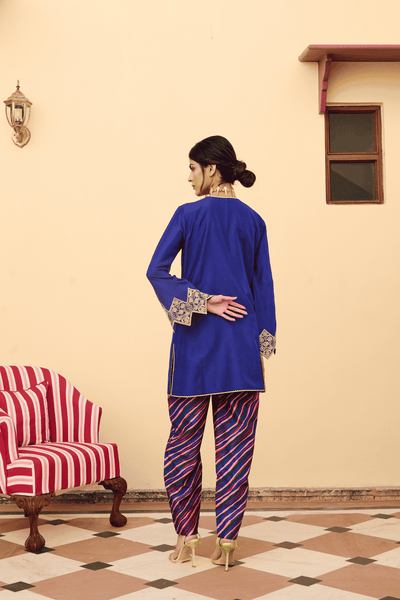 Archana Shah Blue Silk Buta Kurta Set indian designer wear online shopping melange singapore 