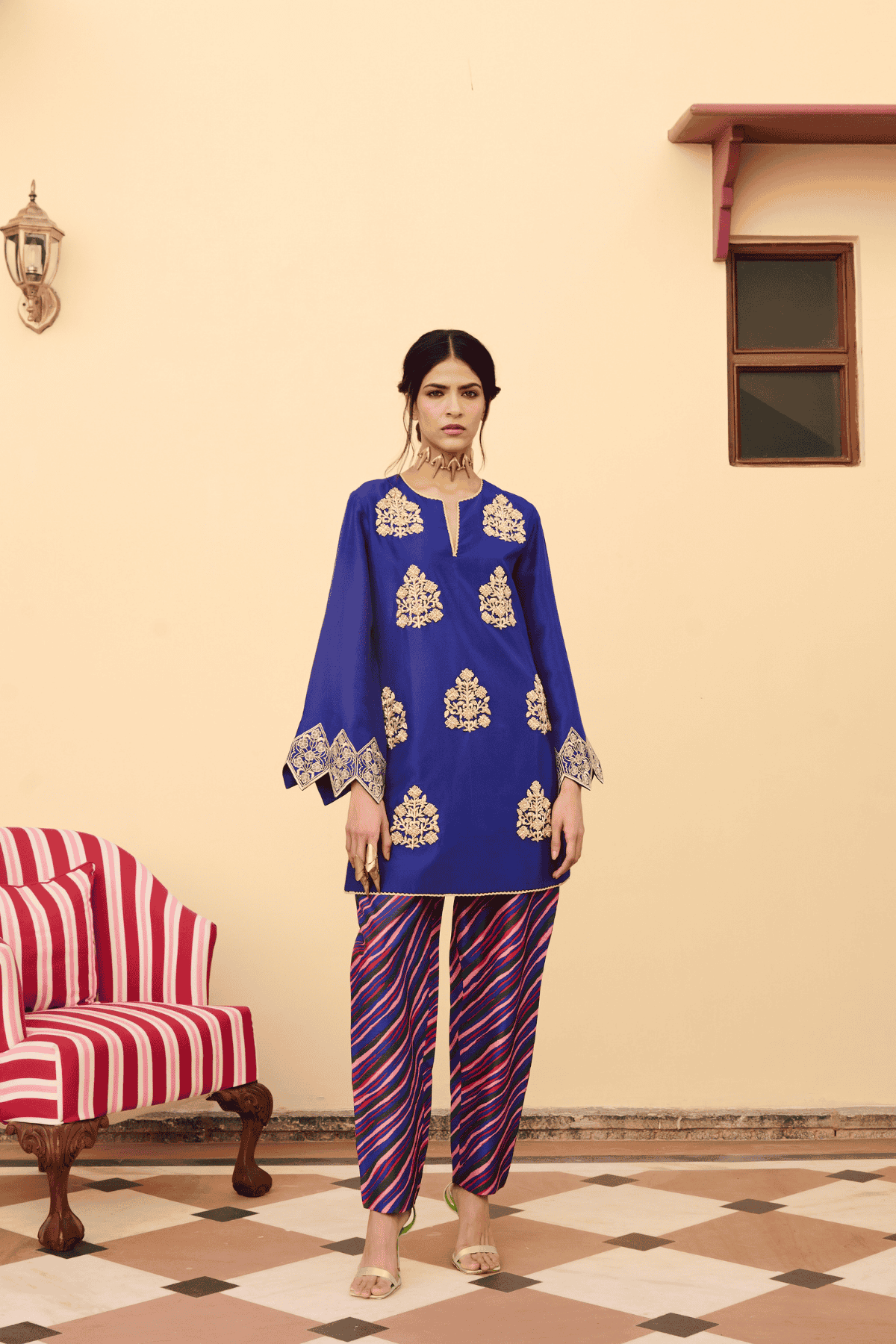 Archana Shah Blue Silk Buta Kurta Set indian designer wear online shopping melange singapore 