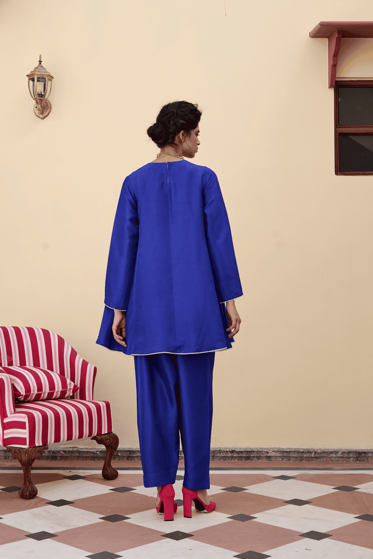 Archana Shah Blue Silk Yoke Kurta Set indian designer wear online shopping melange singapore 