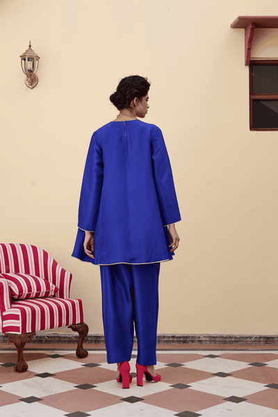 Archana Shah Blue Silk Yoke Kurta Set indian designer wear online shopping melange singapore 