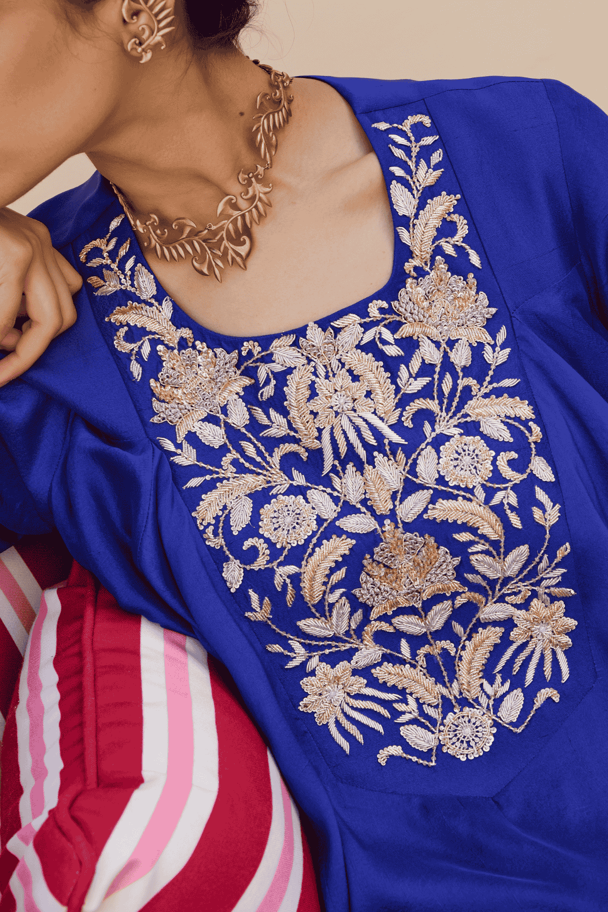 Archana Shah Blue Silk Yoke Kurta Set indian designer wear online shopping melange singapore 