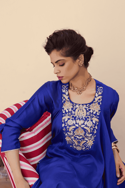 Archana Shah Blue Silk Yoke Kurta Set indian designer wear online shopping melange singapore 