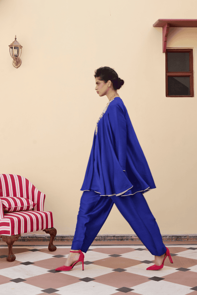 Archana Shah Blue Silk Yoke Kurta Set indian designer wear online shopping melange singapore 