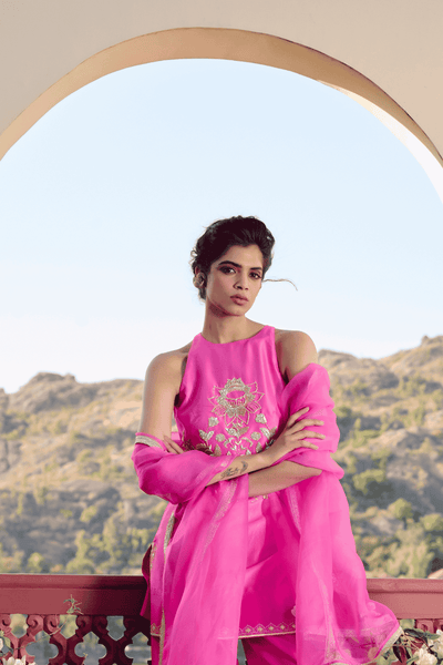 Archana Shah Light pink halter neck sharara indian designer wear online shopping melange singapore 