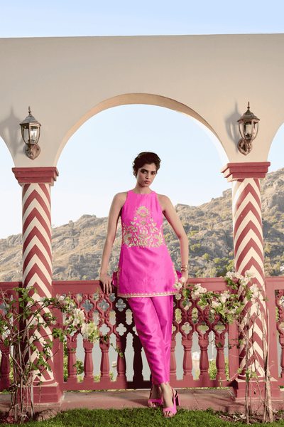 Archana Shah Light pink halter neck sharara indian designer wear online shopping melange singapore 