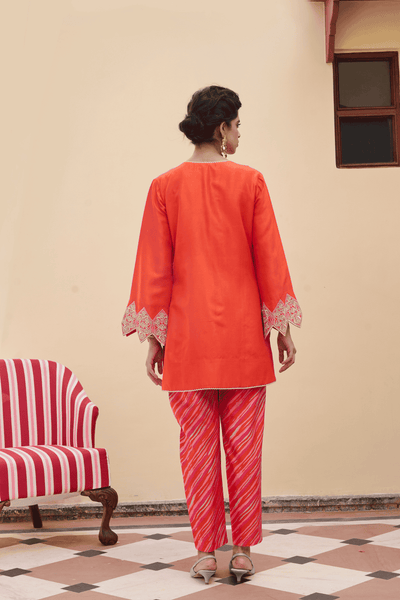 Archana Shah Orange Silk Buta Kurta Set indian designer wear online shopping melange singapore 