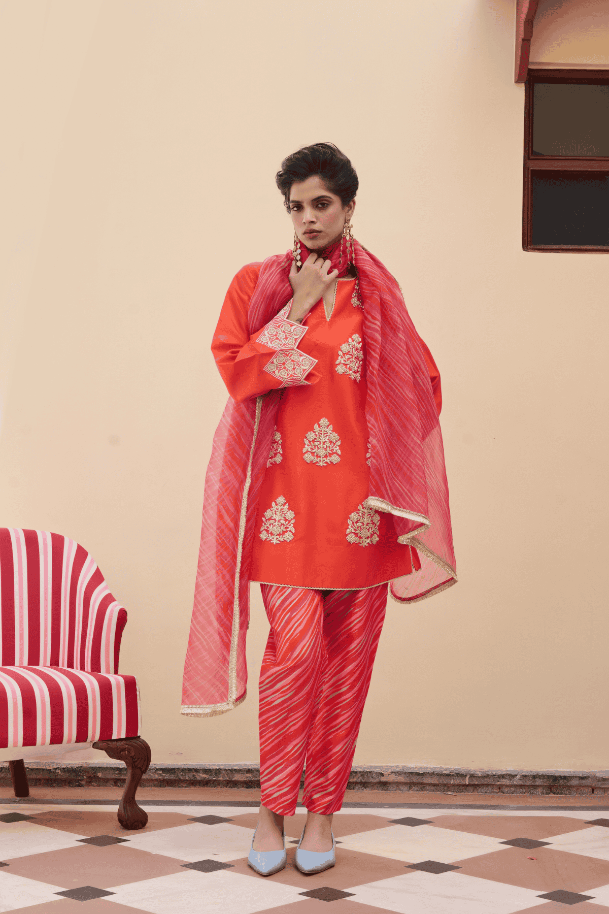 Archana Shah Orange Silk Buta Kurta Set indian designer wear online shopping melange singapore 