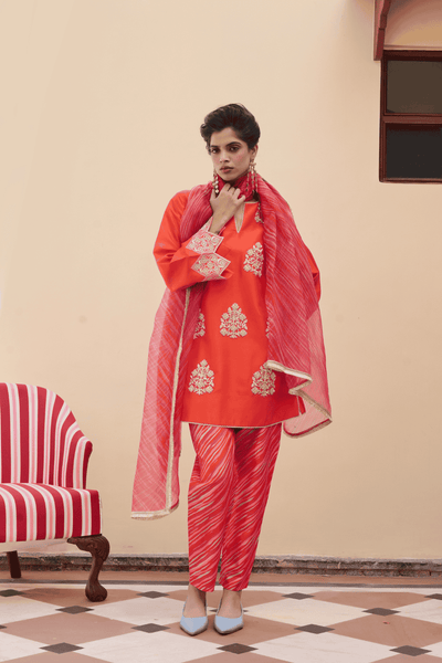 Archana Shah Orange Silk Buta Kurta Set indian designer wear online shopping melange singapore 