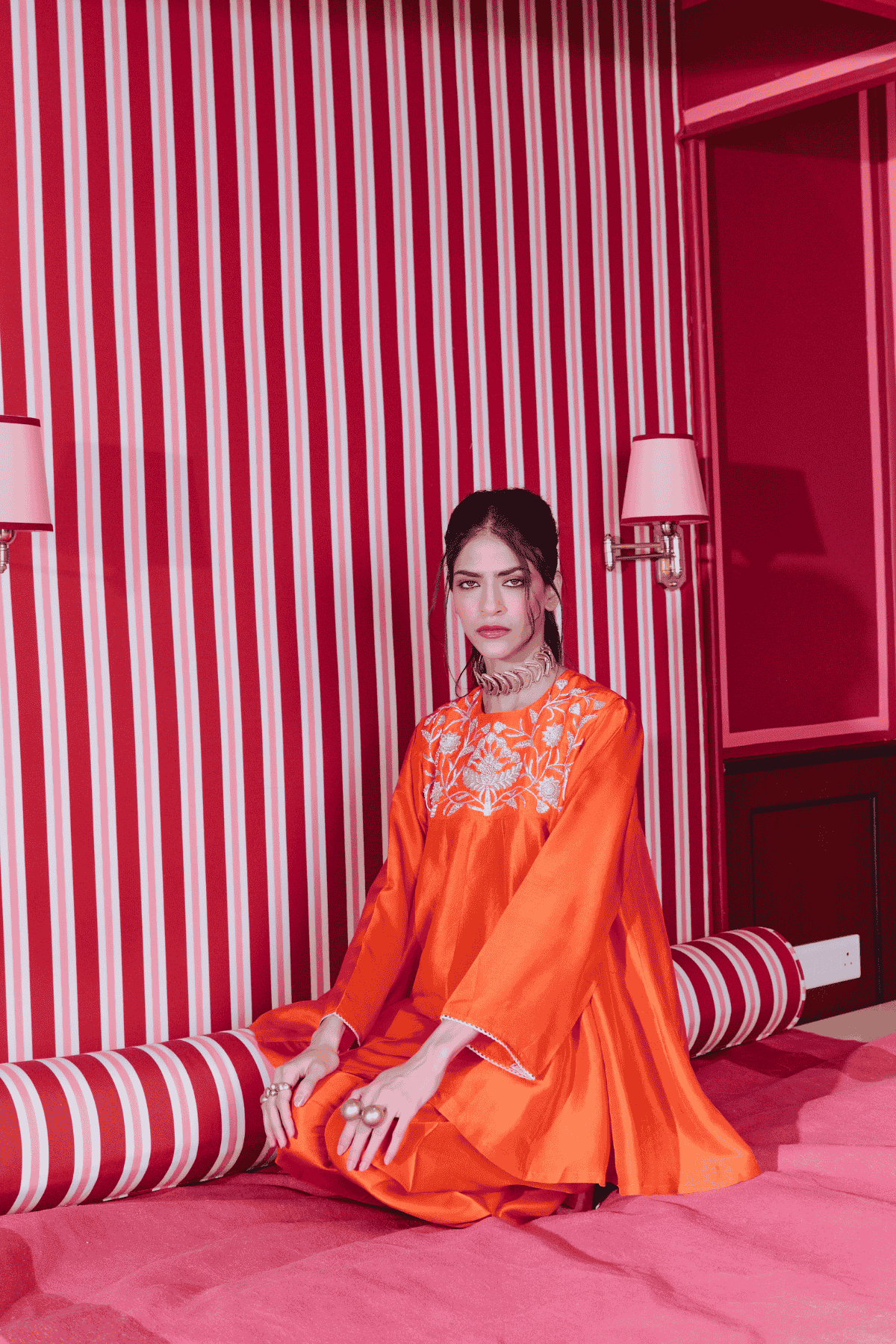 Archana Shah Orange Silk Peplum Sharara indian designer wear online shopping melange singapore 