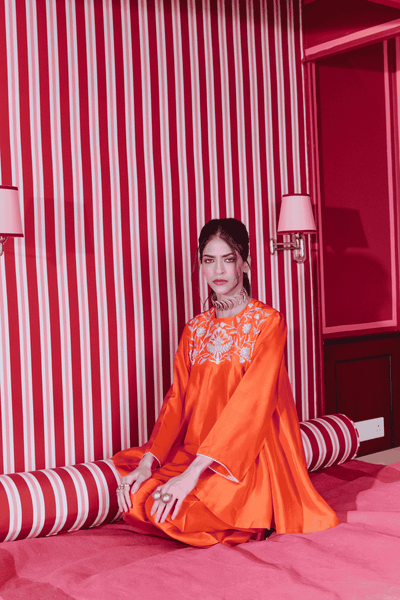 Archana Shah Orange Silk Peplum Sharara indian designer wear online shopping melange singapore 