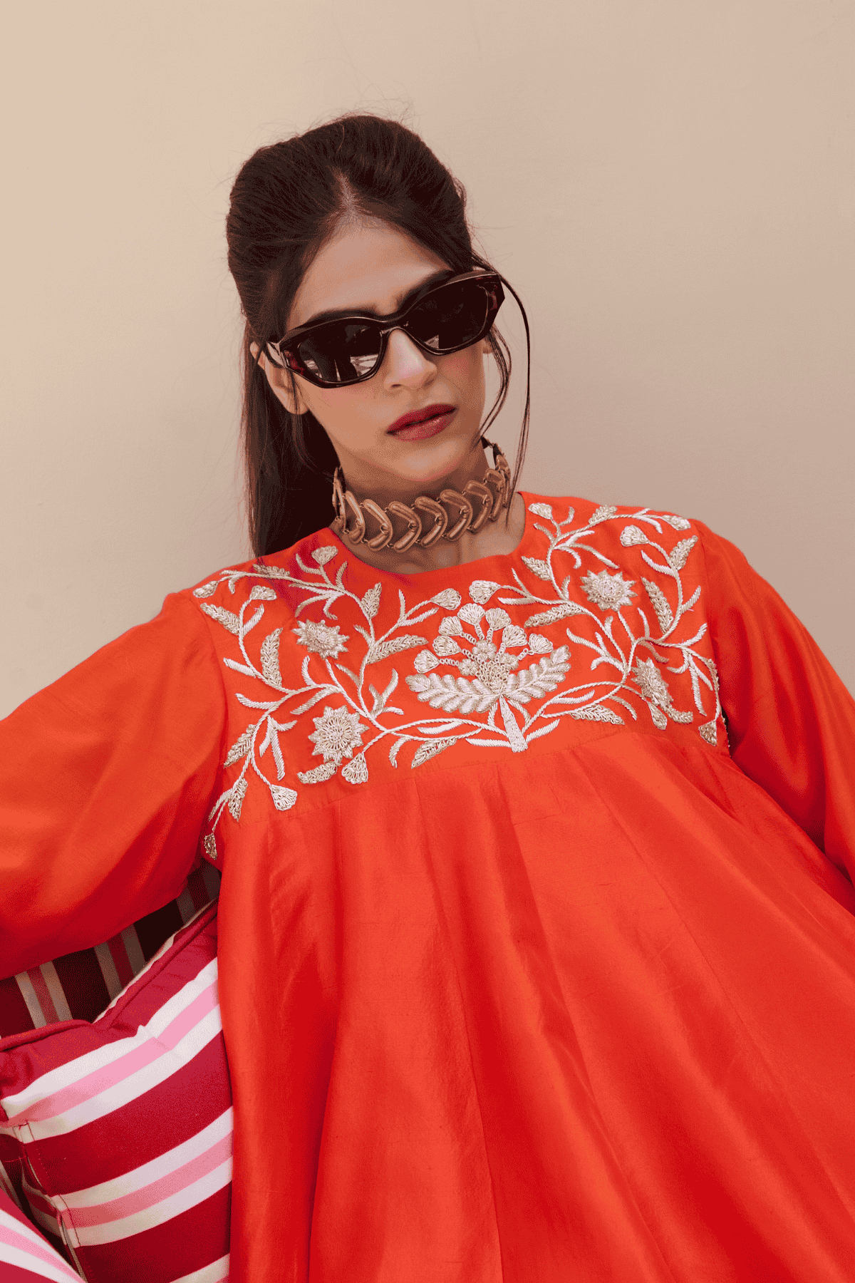 Archana Shah Orange Silk Peplum Sharara indian designer wear online shopping melange singapore 