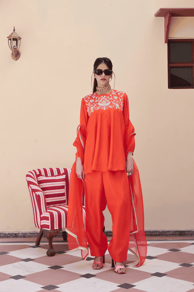 Archana Shah Orange Silk Peplum Sharara indian designer wear online shopping melange singapore 