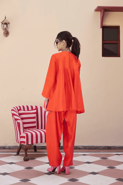 Archana Shah Orange Silk Peplum Sharara indian designer wear online shopping melange singapore 
