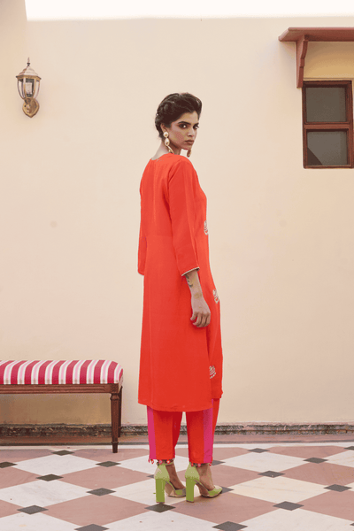 Archana Shah Orange Silk Small Moon Buta Kurta Set indian designer wear online shopping melange singapore 