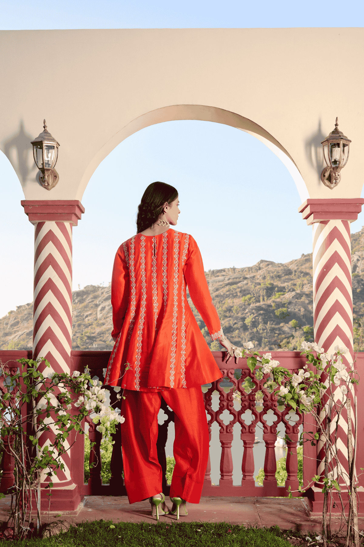 Archana Shah Orange Stripes Zari Emb Sharara Set indian designer wear online shopping melange singapore 