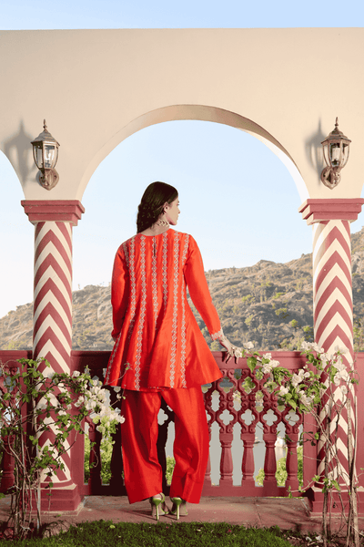 Archana Shah Orange Stripes Zari Emb Sharara Set indian designer wear online shopping melange singapore 