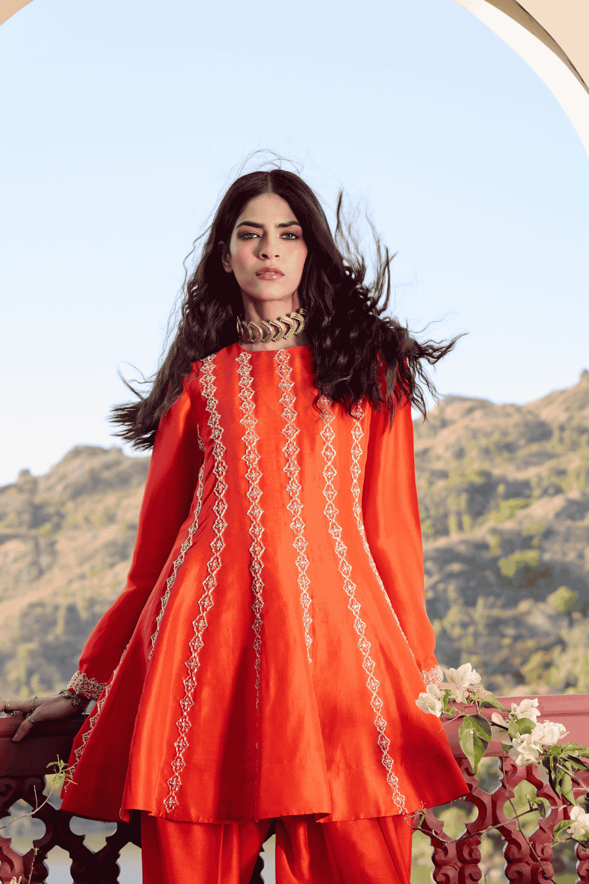 Archana Shah Orange Stripes Zari Emb Sharara Set indian designer wear online shopping melange singapore 