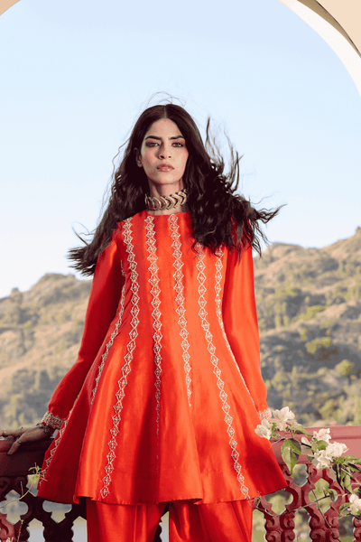 Archana Shah Orange Stripes Zari Emb Sharara Set indian designer wear online shopping melange singapore 