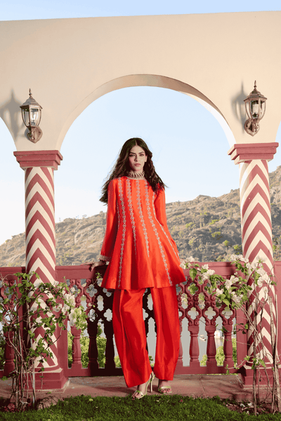 Archana Shah Orange Stripes Zari Emb Sharara Set indian designer wear online shopping melange singapore 