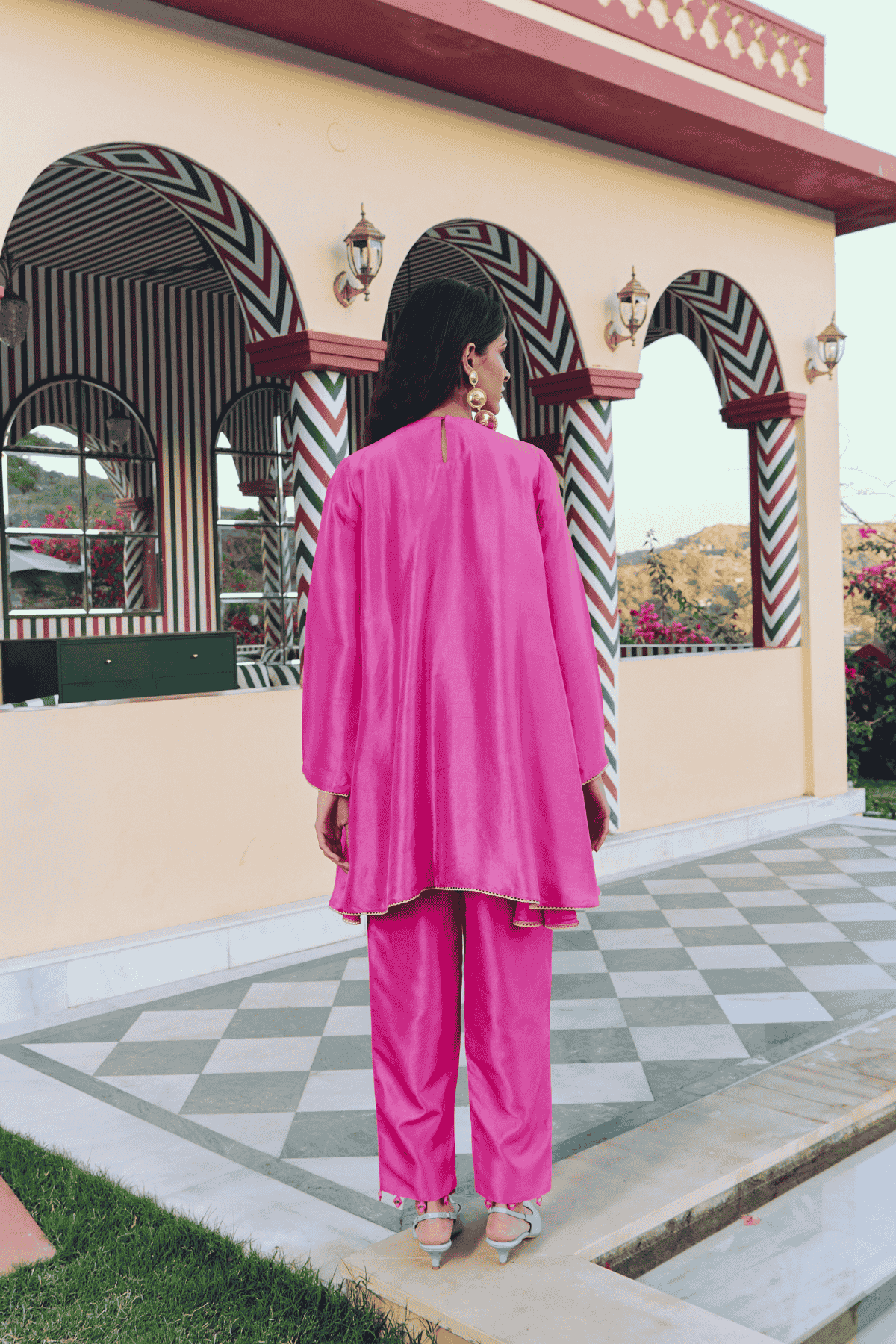 Archana Shah Pink Silk Yoke Kurta Set indian designer wear online shopping melange singapore 