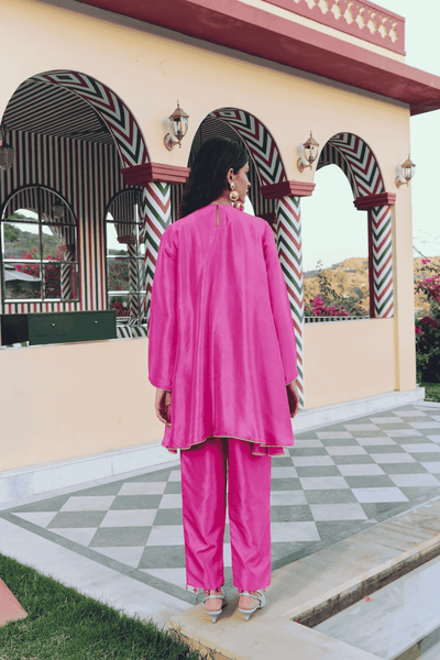 Archana Shah Pink Silk Yoke Kurta Set indian designer wear online shopping melange singapore 