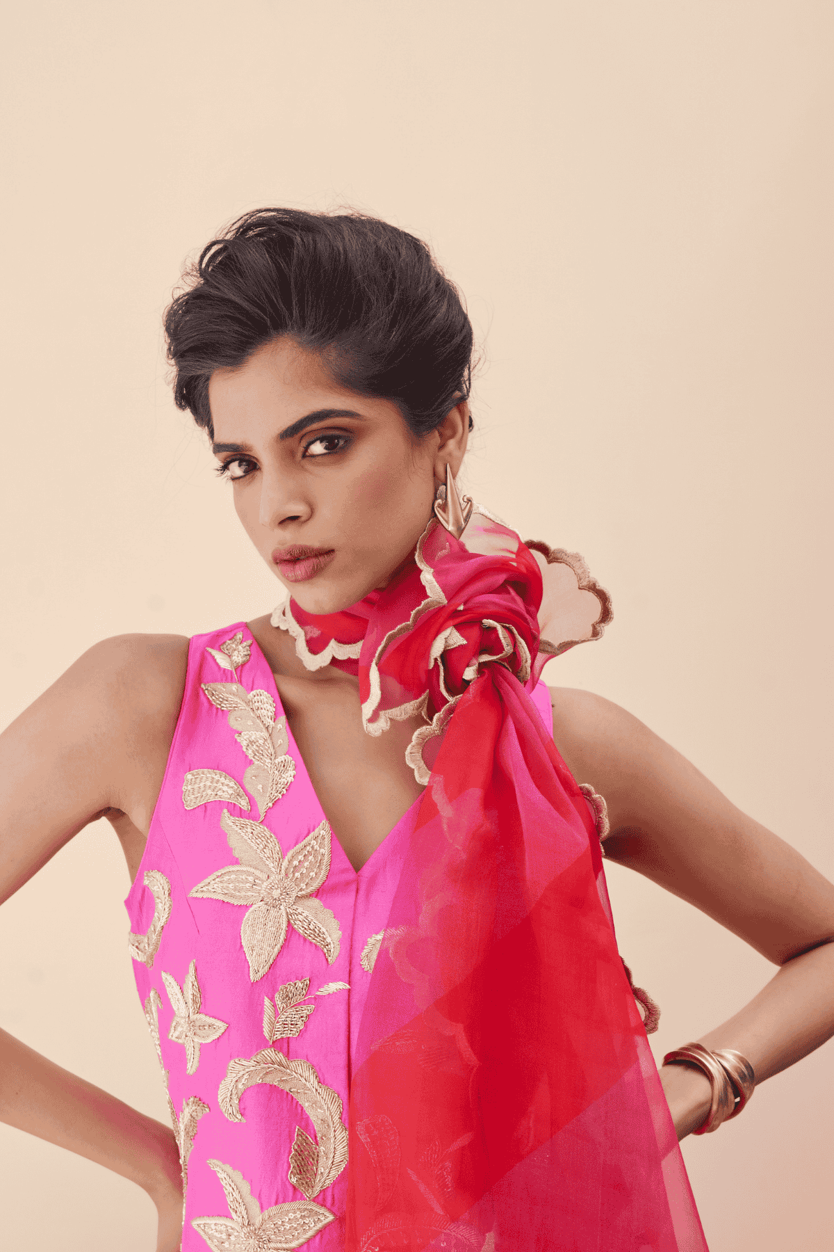 Archana Shah Pink Silk Zari Butas With Stripes Bell Pants indian designer wear online shopping melange singapore 