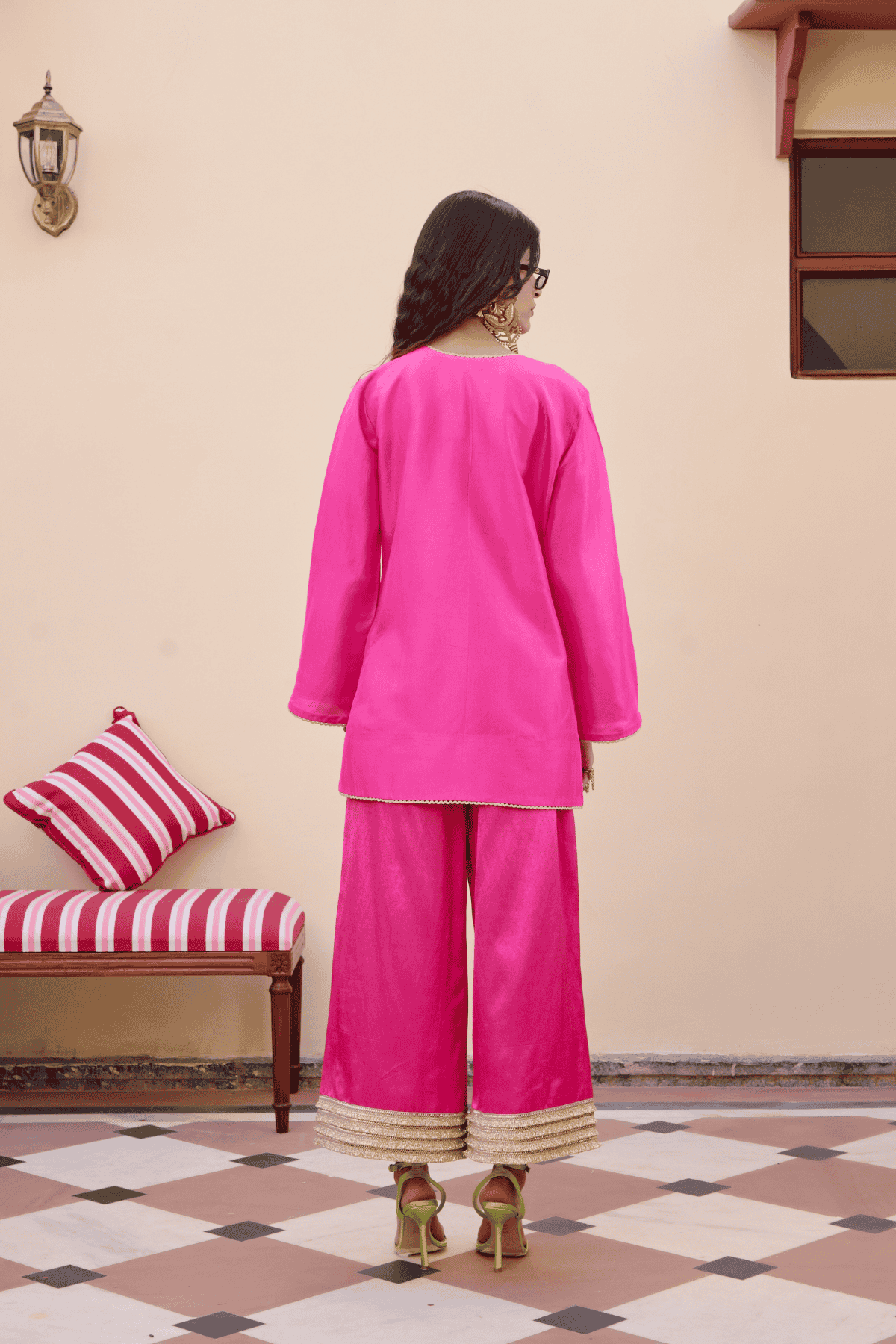 Archana Shah Pink Small Buta Short Kurta Set indian designer wear online shopping melange singapore 