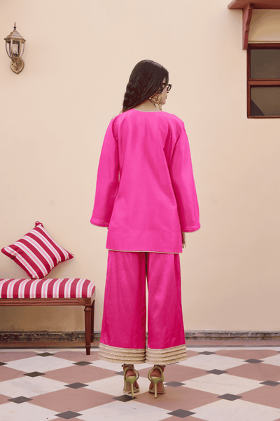 Archana Shah Pink Small Buta Short Kurta Set indian designer wear online shopping melange singapore 