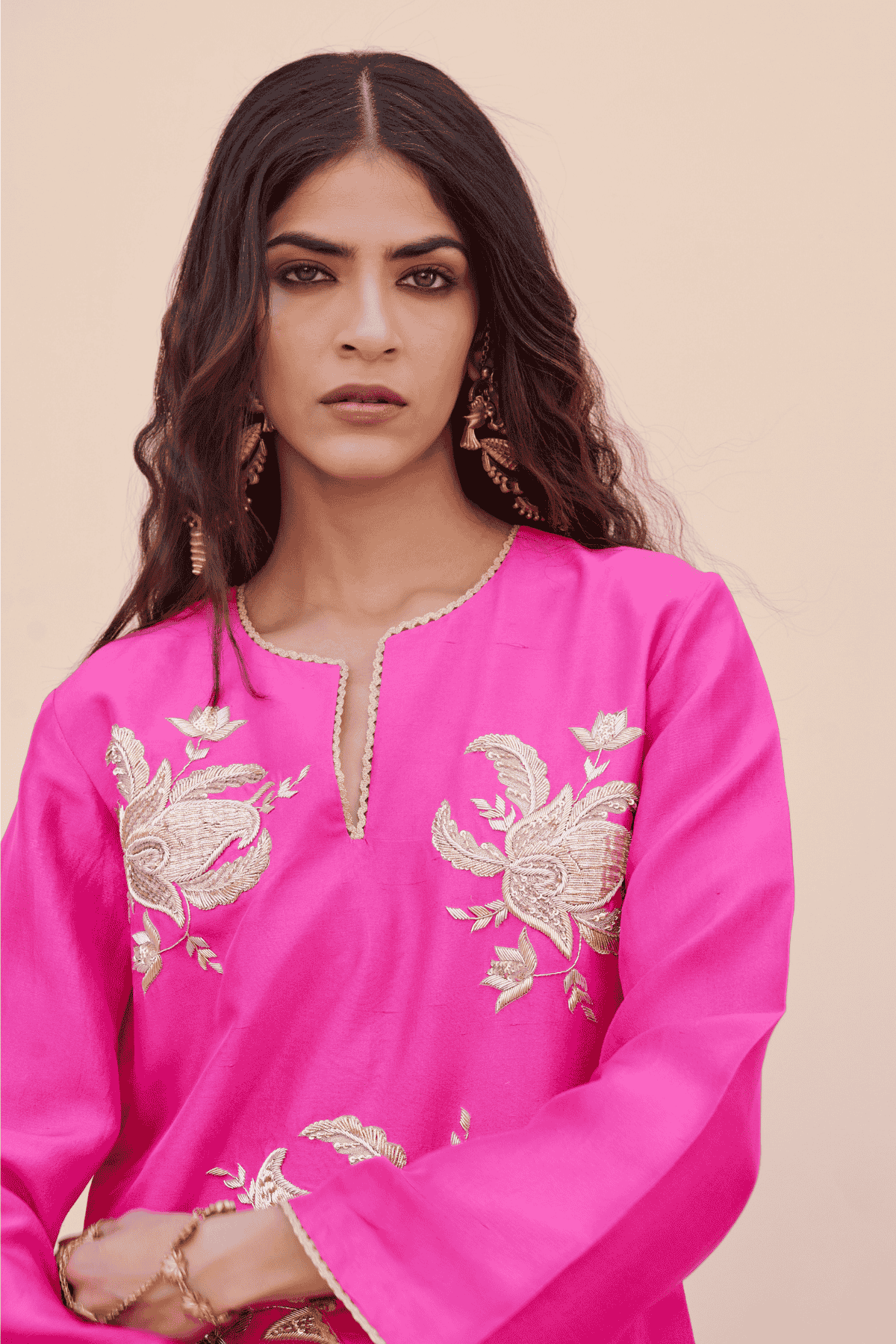 Archana Shah Pink Small Buta Short Kurta Set indian designer wear online shopping melange singapore 