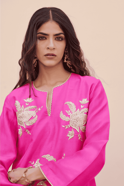 Archana Shah Pink Small Buta Short Kurta Set indian designer wear online shopping melange singapore 