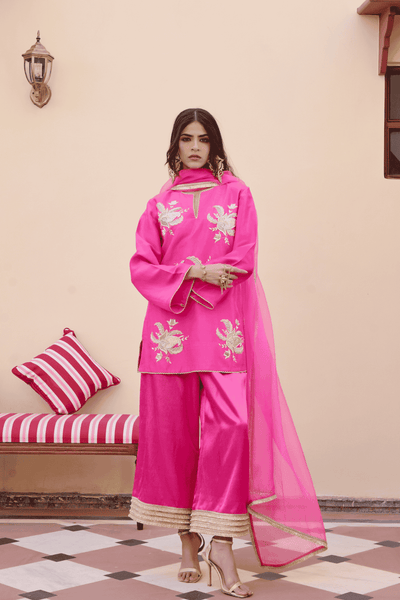 Archana Shah Pink Small Buta Short Kurta Set indian designer wear online shopping melange singapore 