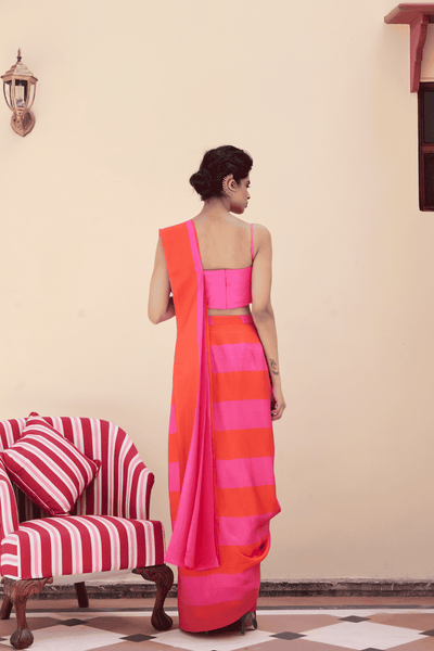 Archana Shah Pink Stripes Saree With Sequence Blouse indian designer wear online shopping melange singapore 