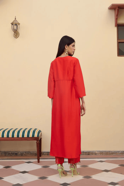 Archana Shah Red Silk Chest Gathers indian designer wear online shopping melange singapore 