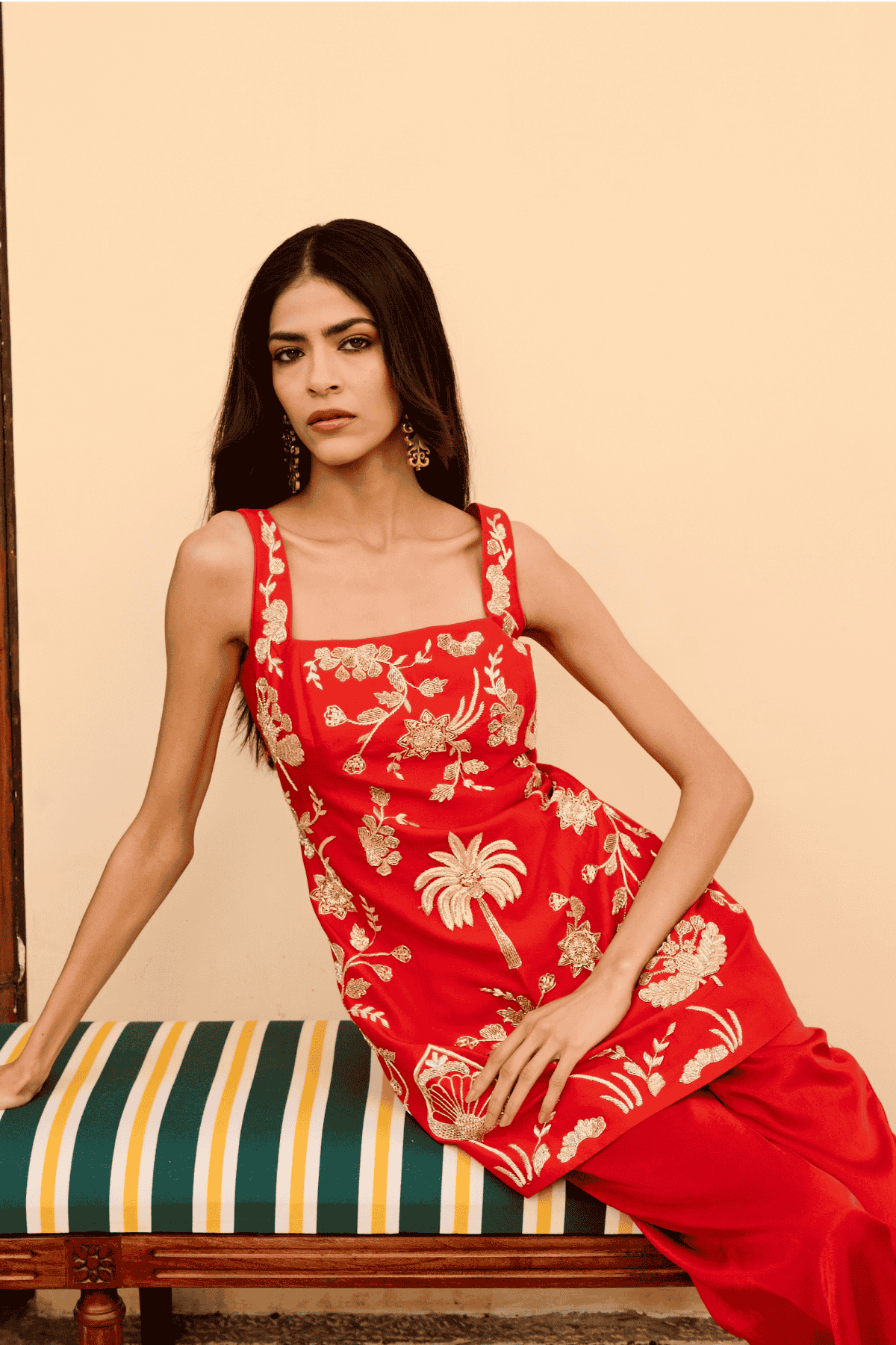 Archana Shah Red Sleeveless Zari Buta Palm Sharara Set indian designer wear online shopping melange singapore 