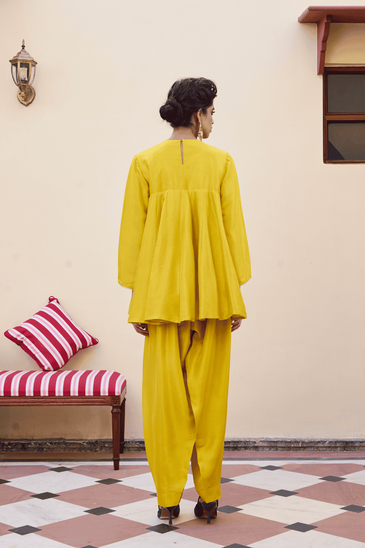 Archana Shah Yellow Silk Peplum Sharara indian designer wear online shopping melange singapore