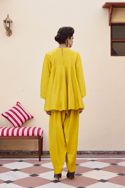 Archana Shah Yellow Silk Peplum Sharara indian designer wear online shopping melange singapore