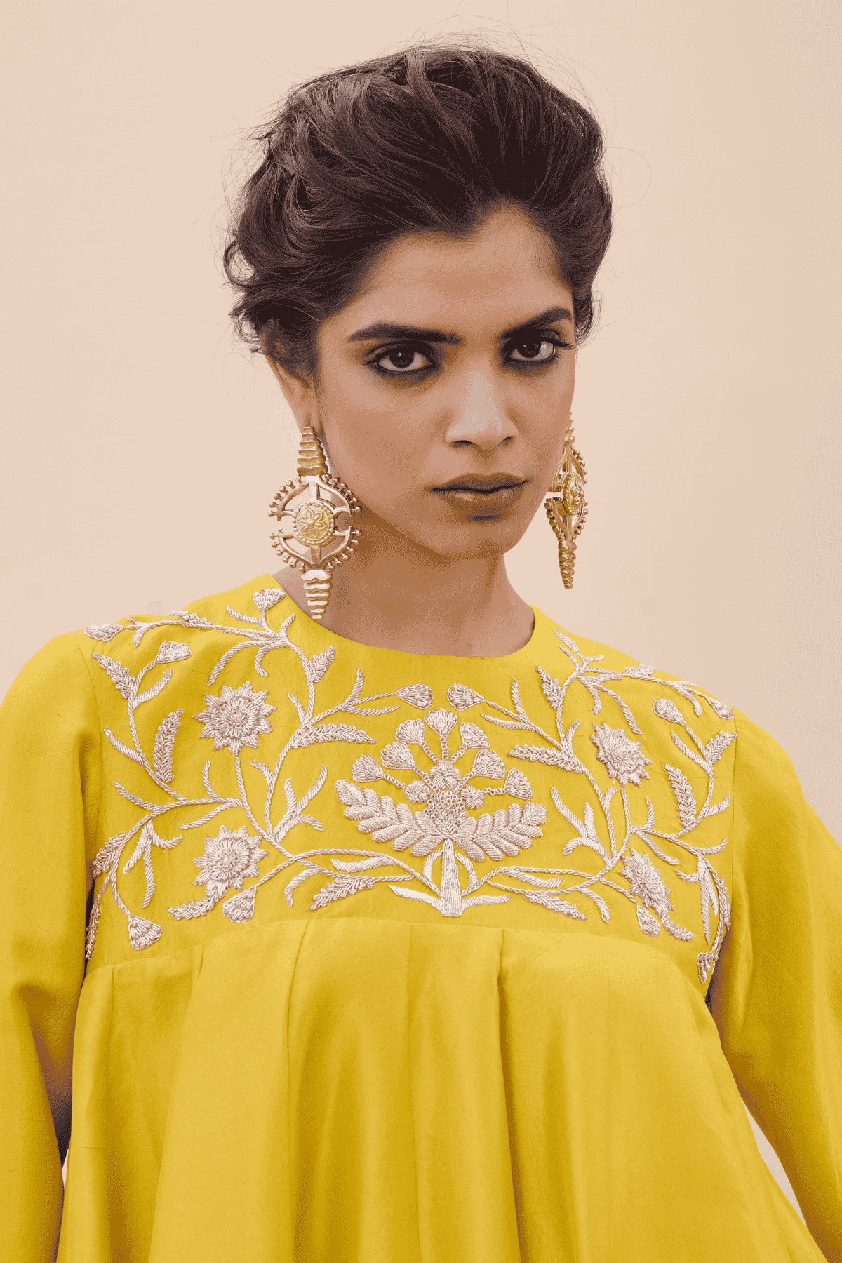 Archana Shah Yellow Silk Peplum Sharara indian designer wear online shopping melange singapore