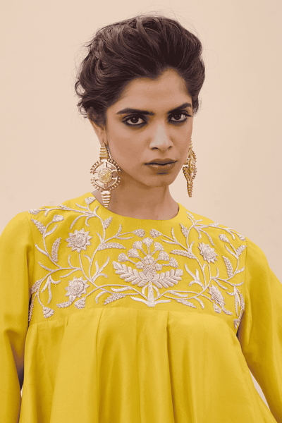 Archana Shah Yellow Silk Peplum Sharara indian designer wear online shopping melange singapore