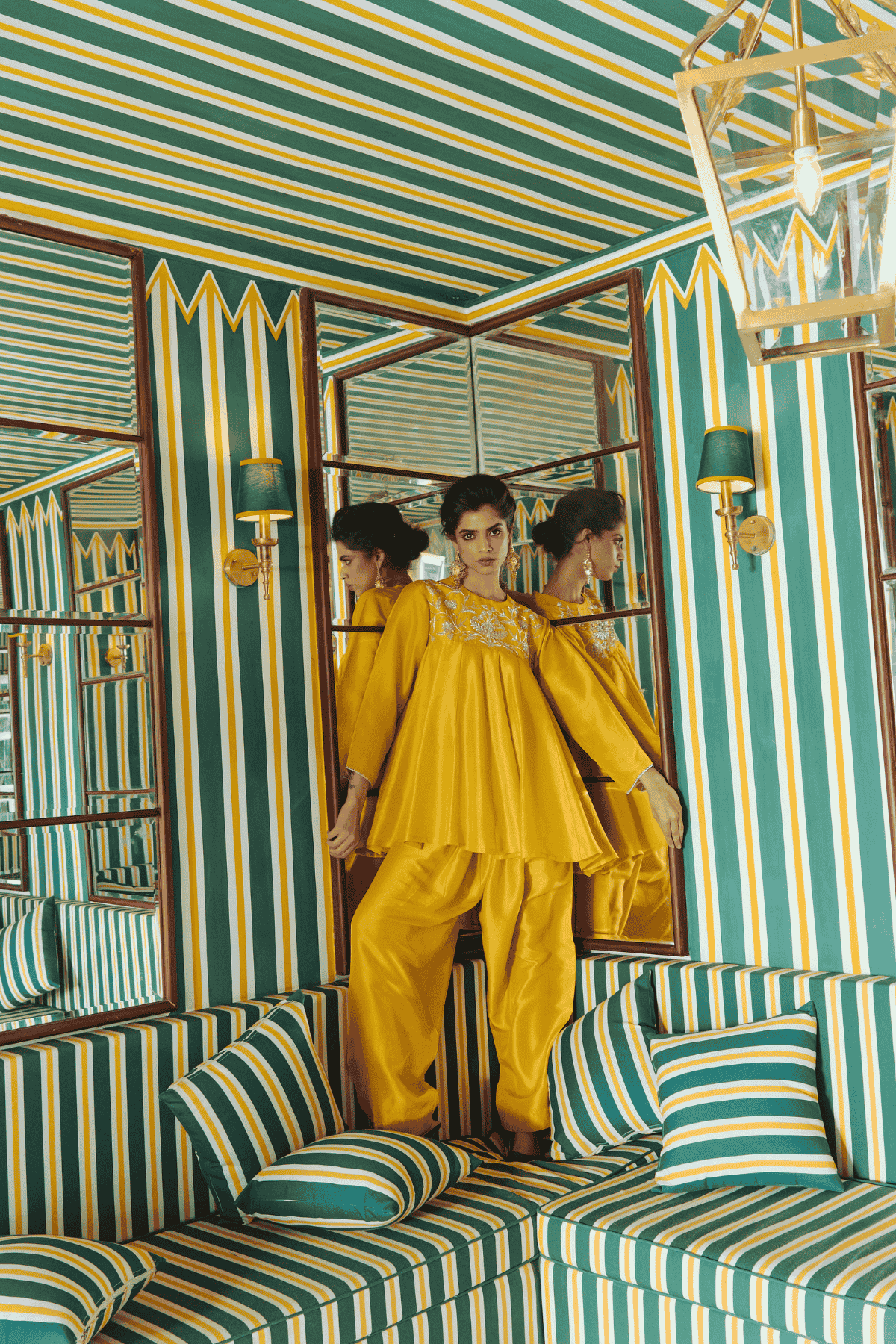 Archana Shah Yellow Silk Peplum Sharara indian designer wear online shopping melange singapore