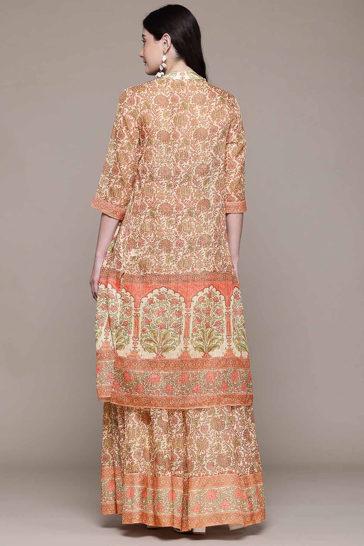 Aarke Ritu Kumar Beige Shobhika Crop Top With Skirt And Cape indian designer wear online shopping melange singapore 