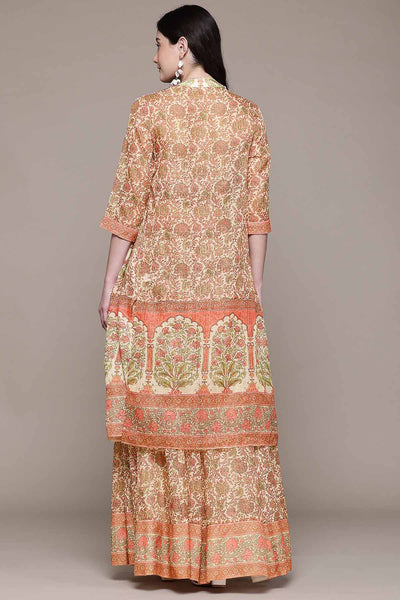 Aarke Ritu Kumar Beige Shobhika Crop Top With Skirt And Cape indian designer wear online shopping melange singapore 