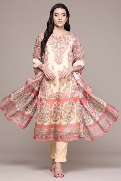 Aarke Ritu Kumar Beige Shobhika Kurta With Pant And Dupatta indian designer wear online shopping melange singapore 