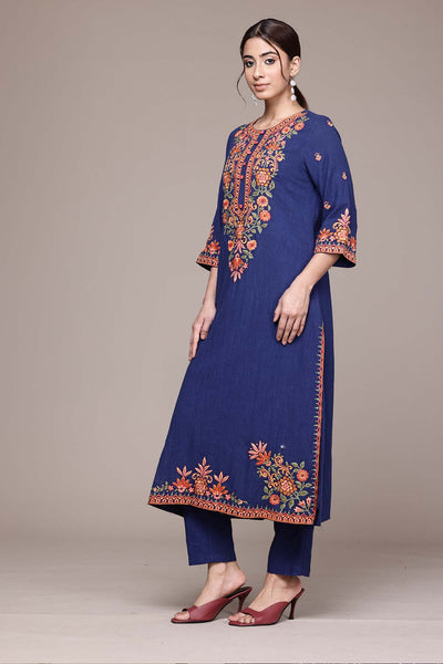 Aarke Ritu Kumar Blue Ashoka Solid Kurta With Pant And Dupatta indian designer wear online shopping melange singapore 