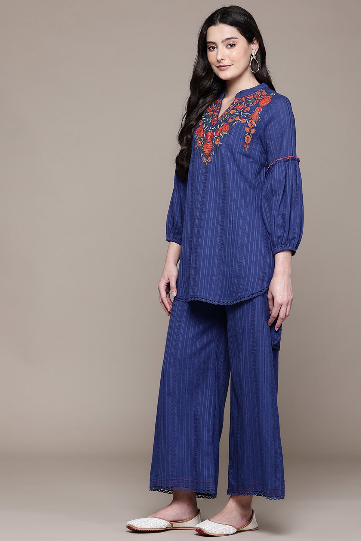 Aarke Ritu Kumar Blue Meerab Kurti With Palazzo indian designer wear online shopping melange singapore 