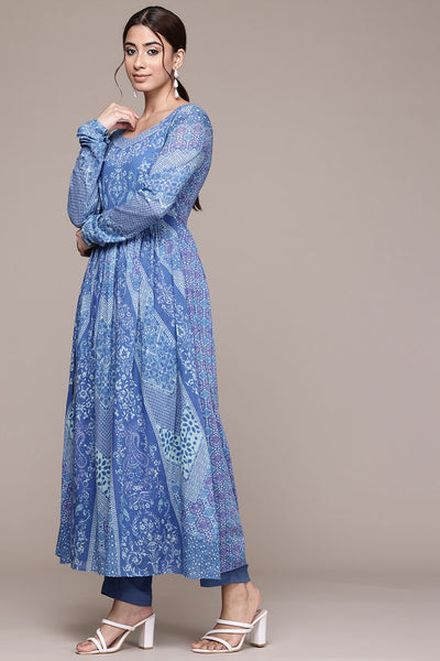 Aarke Ritu Kumar Blue Rukhsar Kurta With Pant And Dupatta indian designer wear online shopping melange singapore 